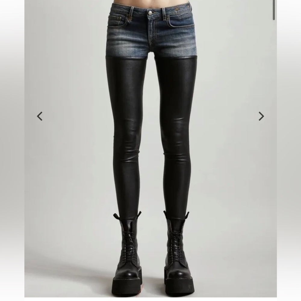 R13- "Chaps" Blue Denim With Black Leather Size 26